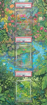 Bulbasaur, Ivysaur and Venusaur ex Scarlet & Violet 151 Pokemon TCG extension art collector display view 7