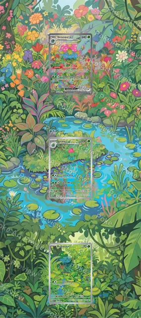 Bulbasaur, Ivysaur and Venusaur ex Scarlet & Violet 151 Pokemon TCG extension art collector display