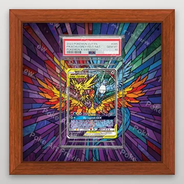 Moltres, Zapdos and Articuno GX Hidden Fates Stained Glass Promo Pokemon TCG extension art collector display view 2
