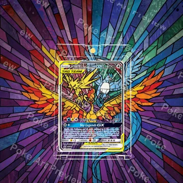 Moltres, Zapdos and Articuno GX Hidden Fates Stained Glass Promo Pokemon TCG extension art collector display view 6
