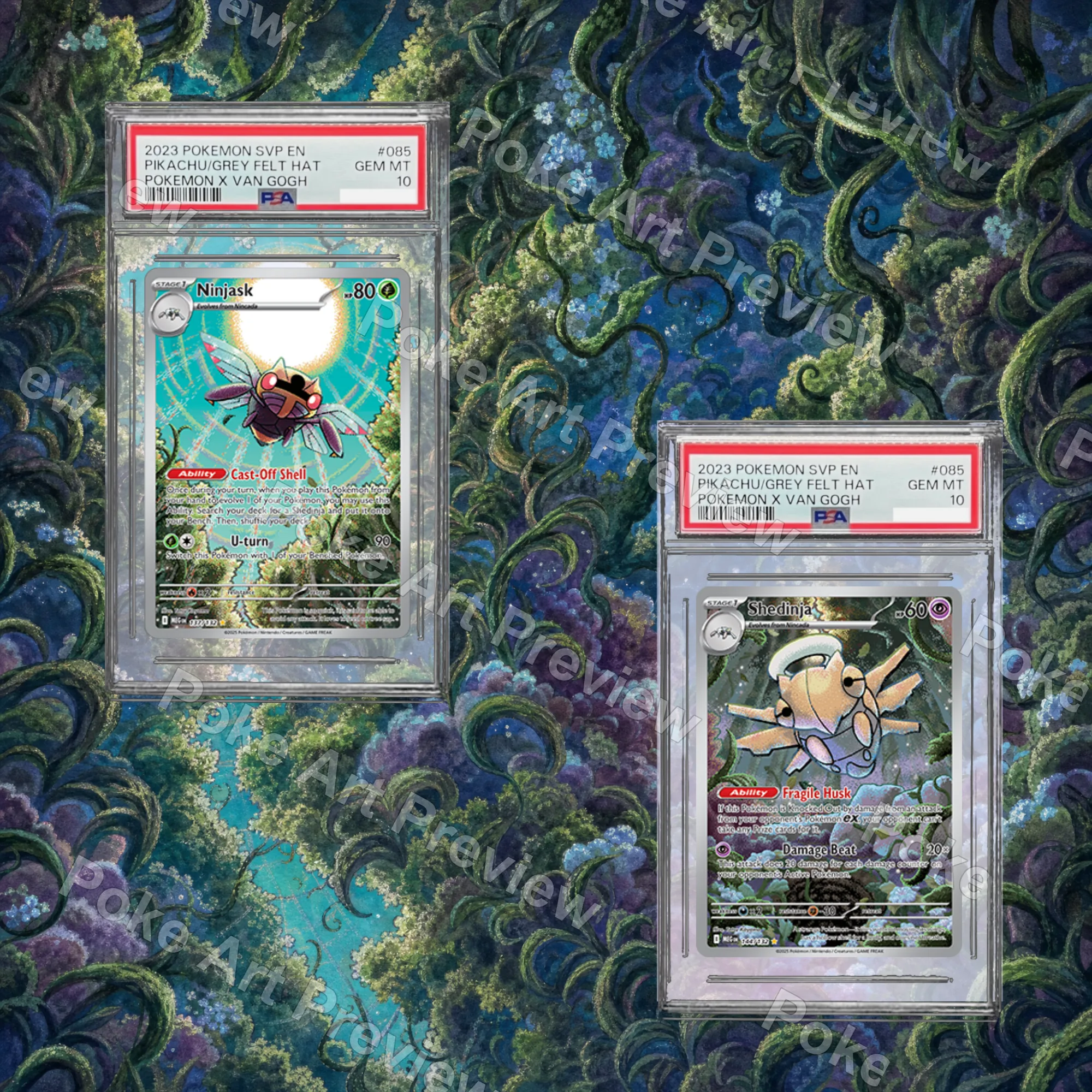 Ninjask Tekkanin 65/063 and Shedinja Nukenin 072/063 Mega Symphonia M1S Pokemon TCG extension art collector display